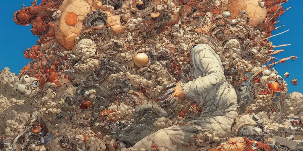 Image similar to gigantic oil painting art by james jean and katsuhiro otomo and moebius, inspired by akira, smooth texture, intricate oil painting, high detail illustration, sharp high detail, 1 9 9 9