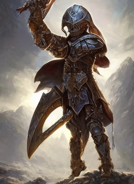 Prompt: paladin wearing helmet detailed, ultra detailed fantasy, dndbeyond, bright, colourful, realistic, dnd character portrait, full body, pathfinder, pinterest, art by ralph horsley, dnd, rpg, lotr game design fanart by concept art, behance hd, artstation, deviantart, hdr render in unreal engine 5