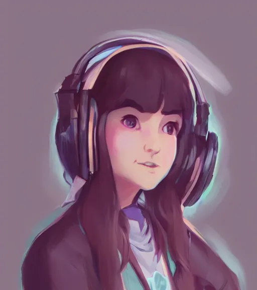 Image similar to beautiful little girl character inspired by 9 0's fashion and by madeline from celeste, art by rossdraws, wlop, ilya kuvshinov, artgem lau, sakimichan and makoto shinkai, concept art, headphones, anatomically correct, extremely coherent, realistic, smooth hd