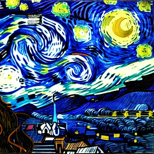 Prompt: david bowie in the style of starry night by van gogh, detailed, masterpiece
