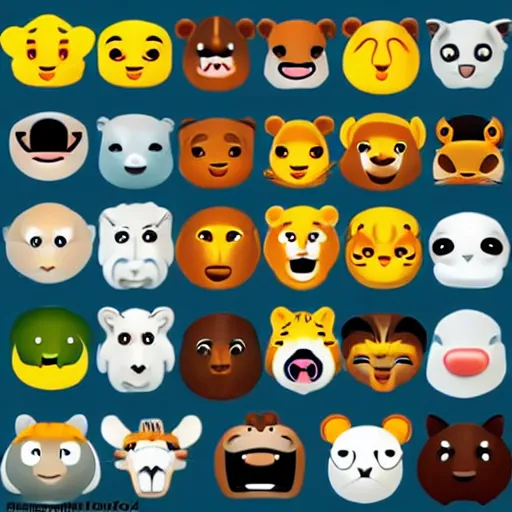 Prompt: funny jungle animals emoji collection, ArtStation, sharp focus, 4k