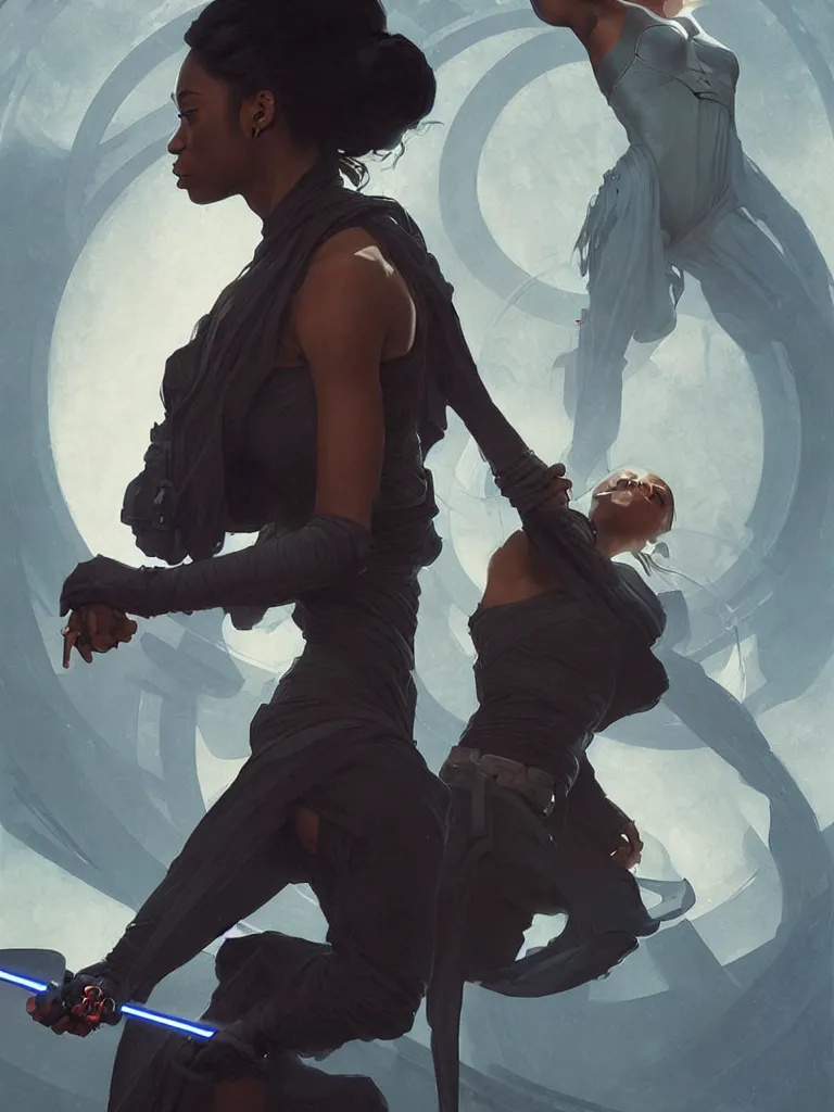 Image similar to star wars jedi master normani as aeon flux profile picture by Greg Rutkowski, dynamic pose, intricate, futuristic, fantasy, elegant, by Stanley Artgerm Lau, greg rutkowski, thomas kindkade, alphonse mucha, loish, norman Rockwell,