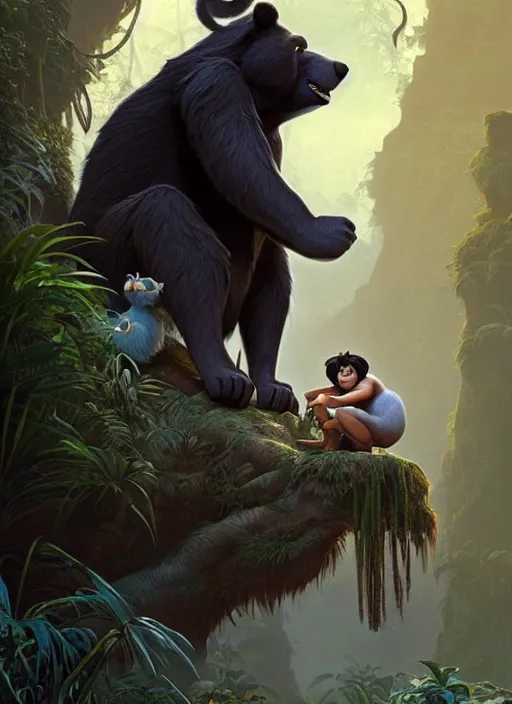 Prompt: baloo from the jungle book ( 1 9 6 7 ), d & d, fantasy, intricate, elegant, highly detailed, digital painting, artstation, concept art, matte, sharp focus, illustration, hearthstone, art by artgerm and greg rutkowski and alphonse mucha