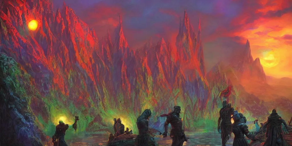 Prompt: bright, colorful, realistic, detailed from Elder Scrolls: shivering isles concept art gatway to the mad realm backlighting, kodachrome, high contrast, highly detailed, sharp focus, digital painting, concept art, illustration, trending on artstation, comic book by Alex Ross and Adam Adamowicz cover art