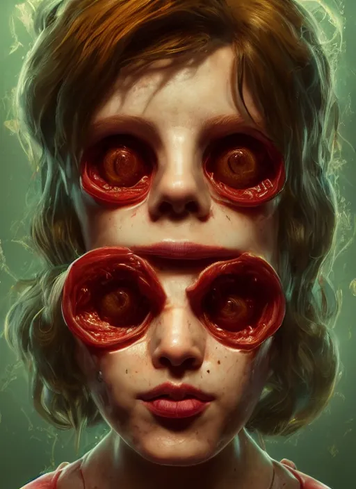 Image similar to biohazard portrait of tomato bioshock, au naturel, hyper detailed, digital art, trending in artstation, cinematic lighting, studio quality, smooth render, unreal engine 5 rendered, octane rendered, art style by klimt and nixeu and ian sprigger and wlop and krenz cushart