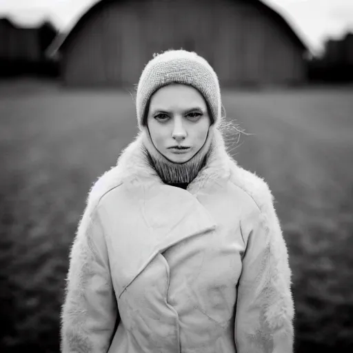 Image similar to symmetry!! portrait photograph shot on petzval lens of an extremely pretty!!! young blonde female with symmetric face. with a very detailed barn owl!!!!! on her shoulder. in iceland. shallow depth of field. featured on flickr, art photography,