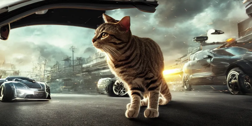 Prompt: cat driving a car, realistic 4 k octane beautifully detailed render, 4 k post - processing, highly detailed, intricate complexity, epic composition, magical atmosphere, cinematic lighting, masterpiece, ultra hd