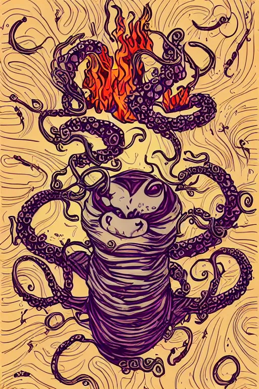 Image similar to Racoon with tentacles, the devil, sticker, blood thirsty, spawn of Satan, burning in hell, blood, evil, colorful, illustration, highly detailed, simple, smooth and clean vector curves, no jagged lines, vector art, smooth