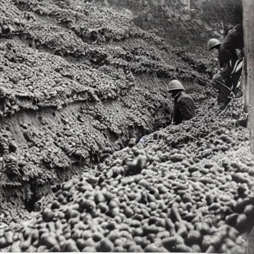 Prompt: world war 1 trenches filled with beans that soldiers have to trudge through