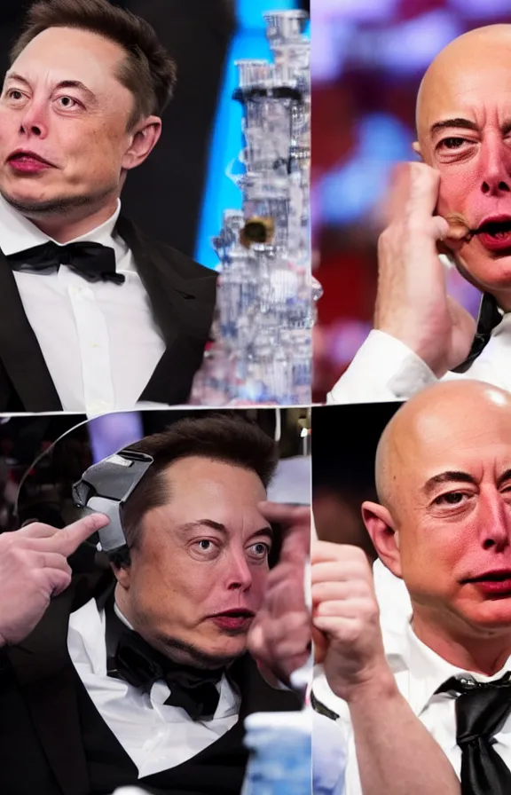 Prompt: Angry Elon musk loosing the world series of poker final against jeff bezos