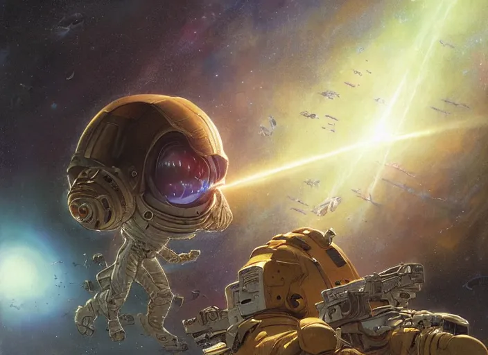 Prompt: a space traveller shooting lasers at parasitic alien fauna, by takehiko inoue and kim jung gi and hiroya oku, by thomas kinkade and greg rutkowski and ilya kuvshinov, masterpiece illustration, ultrarealistic, perfect face and anatomy, golden ratio