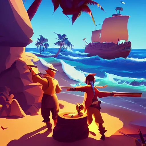 Image similar to painting treasure on sea of thieves game smooth median photoshop filter cutout vector, behance hd by jesper ejsing, by rhads, makoto shinkai and lois van baarle, ilya kuvshinov, rossdraws global illumination