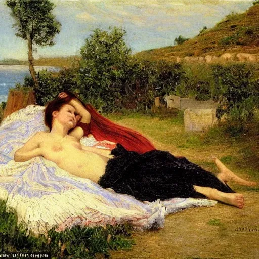 Image similar to The last day in paradise, oil on canvas, 1883