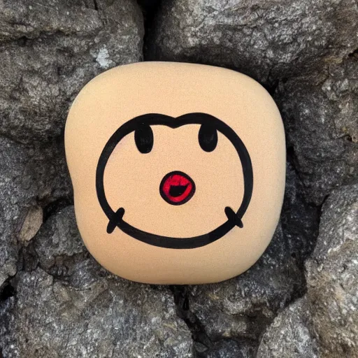 Prompt: painting of smileys faces on a small rock