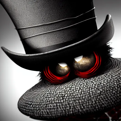 Image similar to spider wearing a top hat, ultra realistic, concept art, intricate details, eerie, highly detailed, photorealistic, octane render, 8k, unreal engine, in the style of pixar