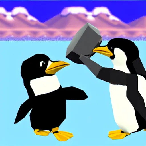 Image similar to danny devito punching penguins, nintendo 6 4 screenshot, low poly, aliased