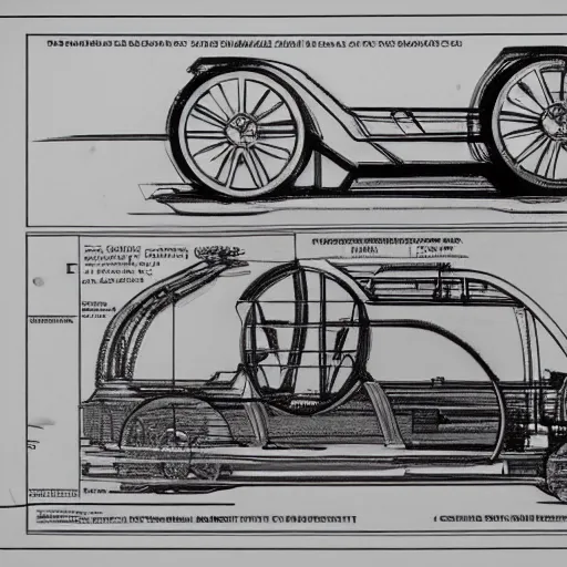 Image similar to technical drawings for the construction of the time machine car