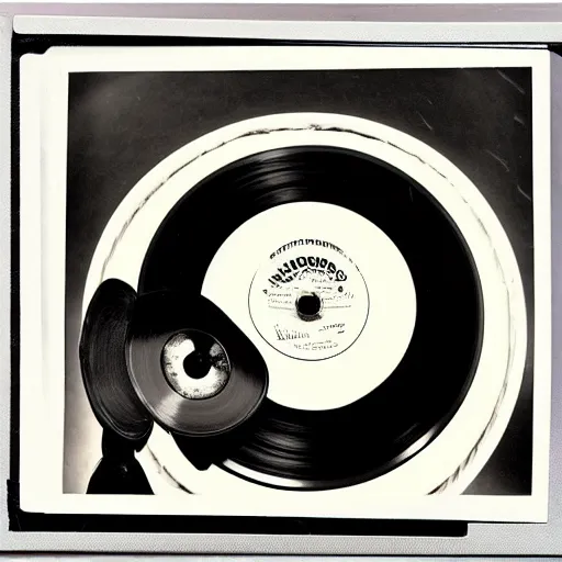 Image similar to close - up, photo of a magpie in a hoodie, holding a vinyl record, 9 0 - s, polaroid photo, by warhol,