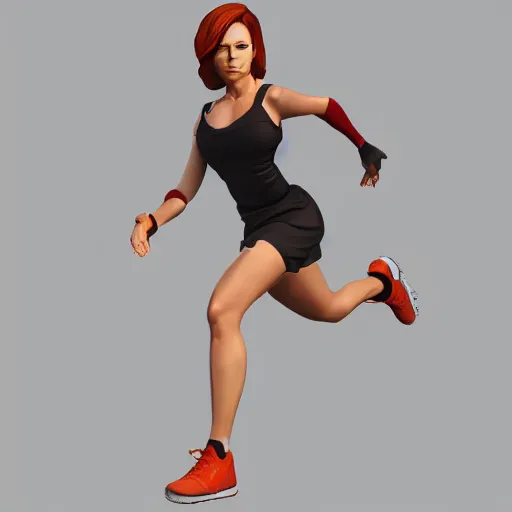 Prompt: christina hendrix character model, running pose, 3 of 1 6, orthographic front view, single figure, 4 k photograph, clear details