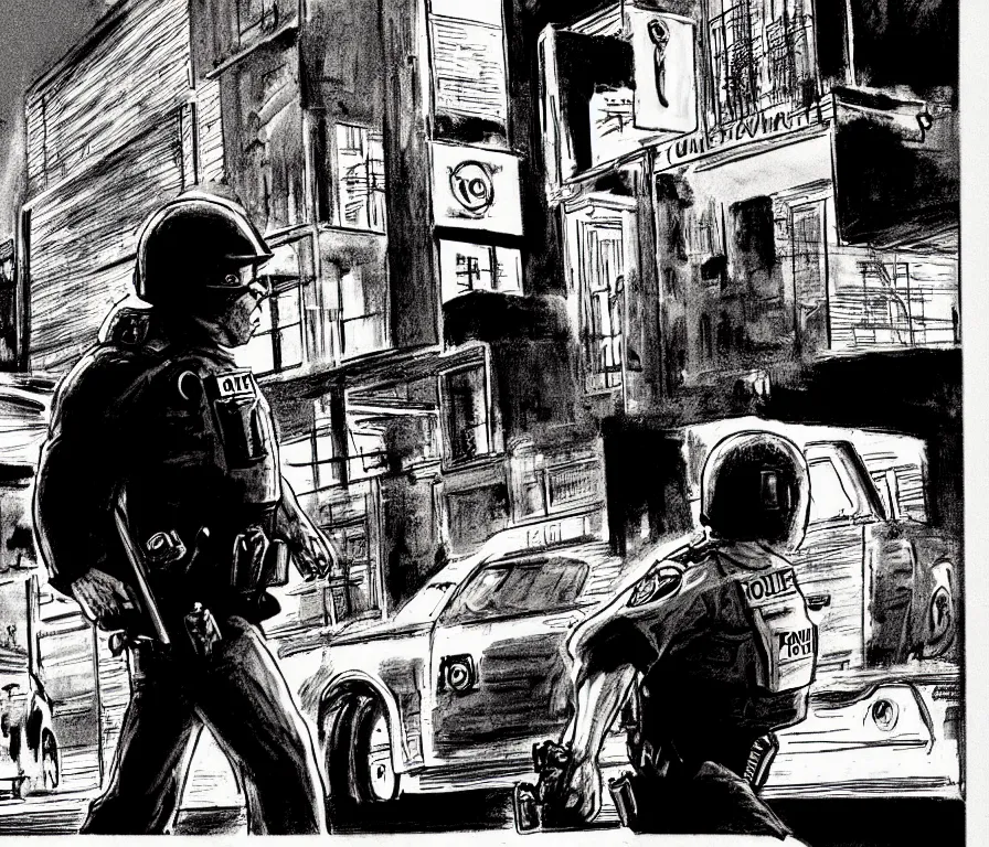 Image similar to todd solondz running from police after violent crime | vivid colors : storyboard, realistic. by gabriel hardman, joe alves, j. todd anderson, chris bonura. cinematic atmosphere, detailed and intricate, perfect anatomy