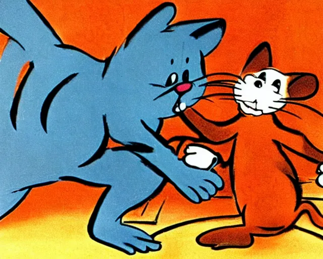 Prompt: Tom and Jerry, German Expressionism