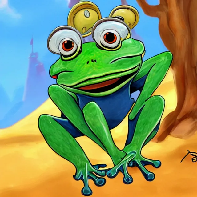 Prompt: original frog character in the style of a disney movie