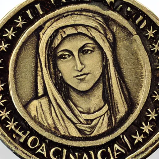 Image similar to coin featuring the head of Madonna