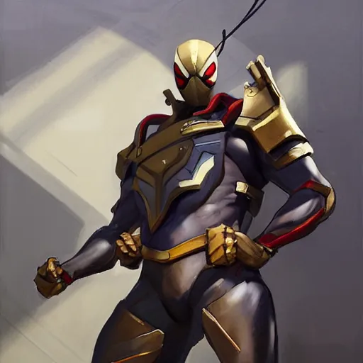 Image similar to greg manchess portrait painting of partially armored shonen spiderman as overwatch character, medium shot, asymmetrical, profile picture, organic painting, sunny day, matte painting, bold shapes, hard edges, street art, trending on artstation, by huang guangjian, gil elvgren, ruan jia, greg rutkowski, gaston bussiere