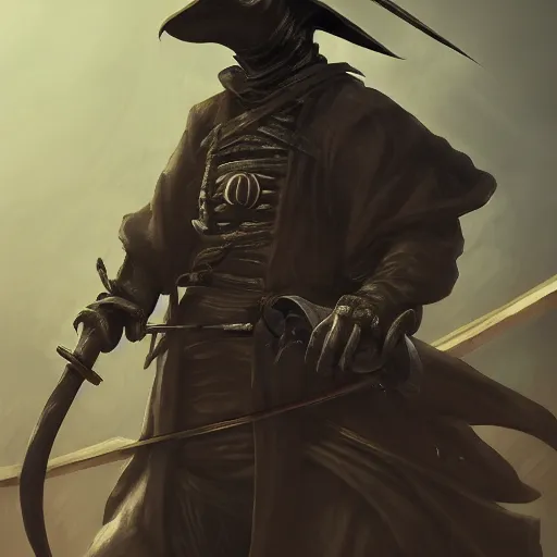 Image similar to plague doctor samurai, dynamic lighting, fantasy concept art, trending on art station, stunning visuals, creative, cinematic, ultra detailed, extreme detailed, 8 k, detailed