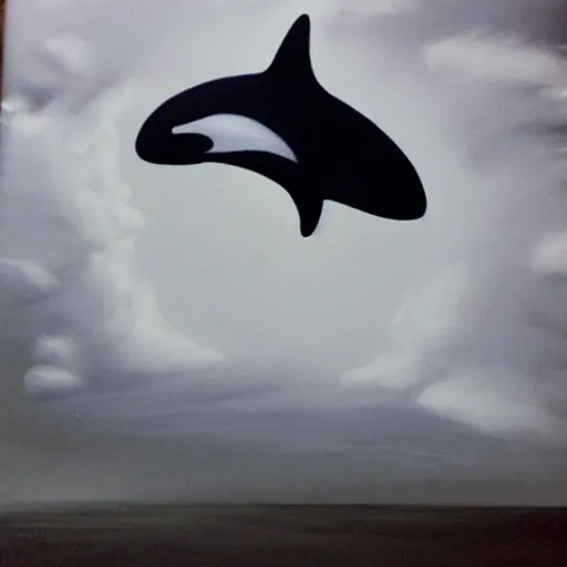 Prompt: a storm, shaped like an orca, on a stormy night, airbrush painting