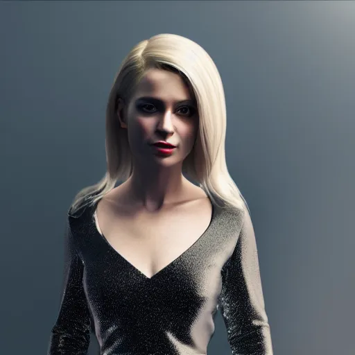 Image similar to lady with blonde hair in a satin dress, unreal engine, octane render, realistic