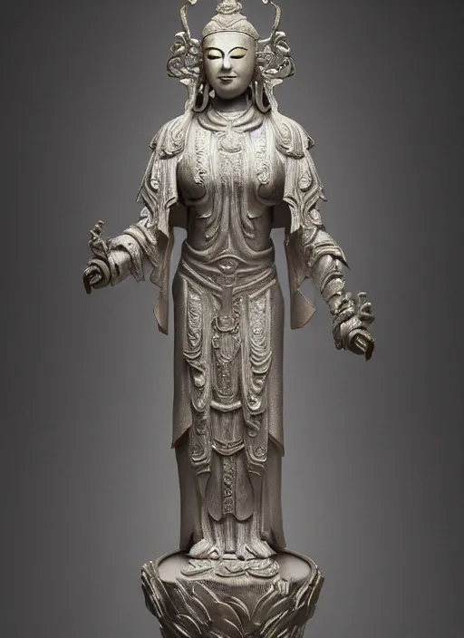 Image similar to a art deco sculpture statue of full body guanyin, intricate complexity,, statue by jane hamilton, ruan jia, character concept, radiant light,, frostbite 3 engine, cryengine, dof, trending on artstation, digital art, fantasy detailed abackground