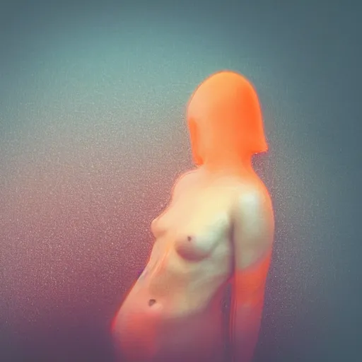 Image similar to a blurry closeup picture of woman's skin gripped tightly, female bodies, hands, dripping wet, no face, macro photography, long exposure photograph, surrealism, anamorphic bokeh, cozy, soft light, cyan and orange, caustic, atmospheric fog, octane render, cinematic