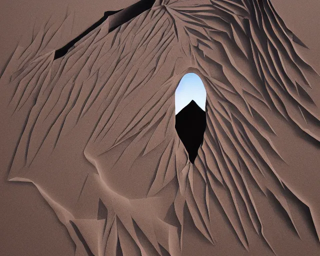Prompt: paper cut out of desert canyon, by Eiko Ojala