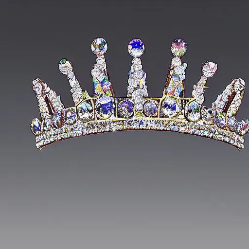 Prompt: a crown made of bismuth crystal and herkimer diamonds
