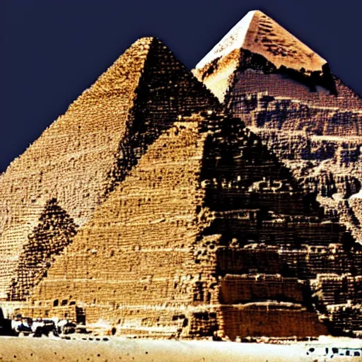 Prompt: egyptian pyramids under construction by an ancient racist alien