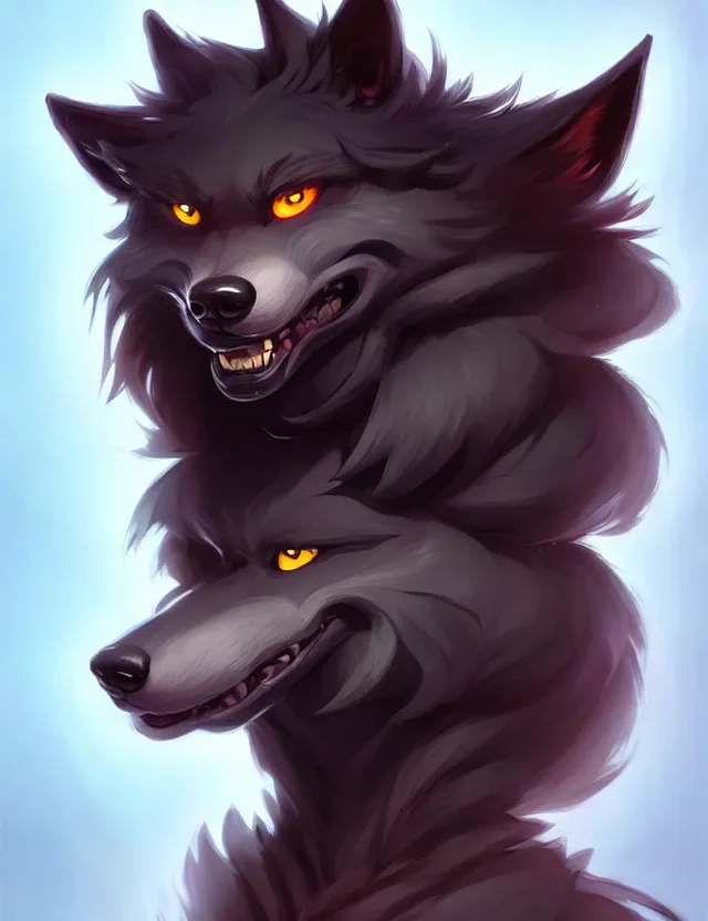 Image similar to character concept art of a black anthropomorphic male furry wolf long red hair | | cute - fine - face, pretty face, key visual, realistic shaded perfect face, fine details by stanley artgerm lau, wlop, rossdraws, james jean, andrei riabovitchev, marc simonetti, and sakimichan, trending on artstation