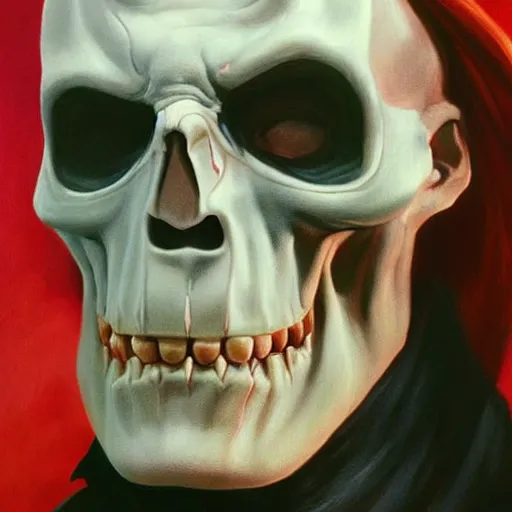 Prompt: ultra realistic portrait painting of red skull as voldemort, art by frank frazetta, 4 k, ultra realistic, highly detailed, epic lighting