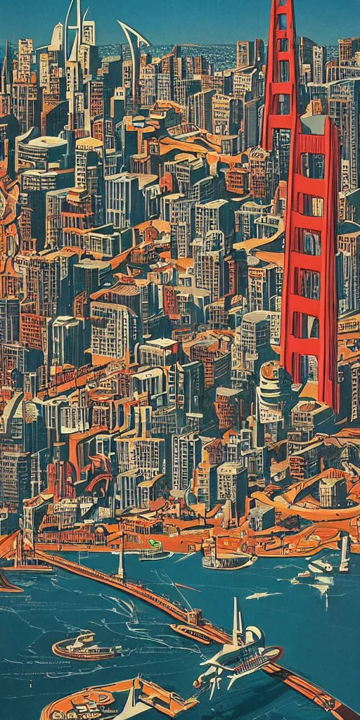 Prompt: Retro futuristic art of San Francisco in the year 2100