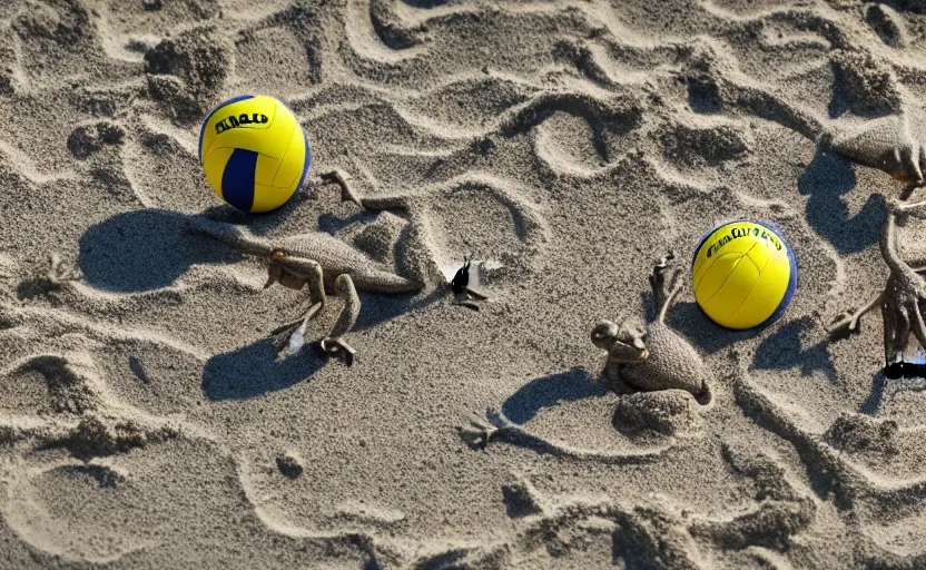 Prompt: frogs playing beach volleyball tornado, highly detailed, extremely high quality, hd, 4 k, 8 k, professional photographer, 4 0 mp, lifelike, top - rated, award winning, cinematic, realistic, detailed lighting, detailed shadows, sharp, no blur, edited, corrected, trending