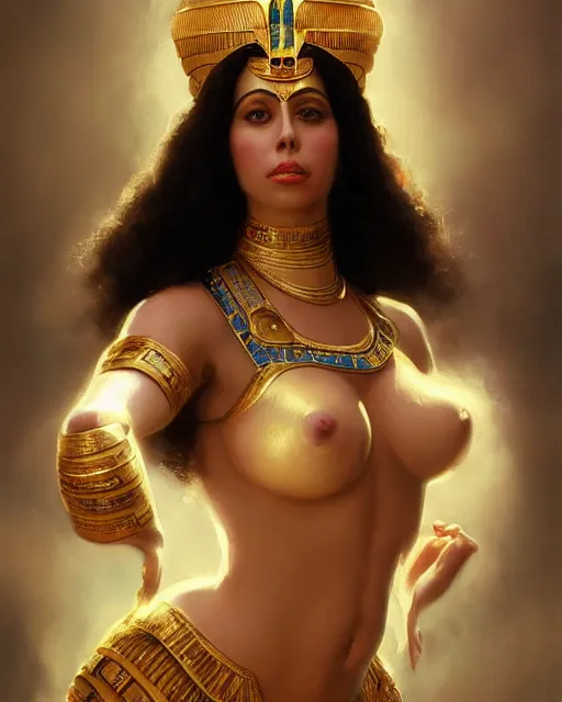 Image similar to Gianna Michaels as a beautiful egyptian princess, gorgeous, portrait, Symmetrical, powerful, intricate, beautiful, masterpiece, elegant, volumetric lighting, highly detailed, artstation, sharp focus, no cropping, illustration, Jean-Leon Gerome , ruan jia