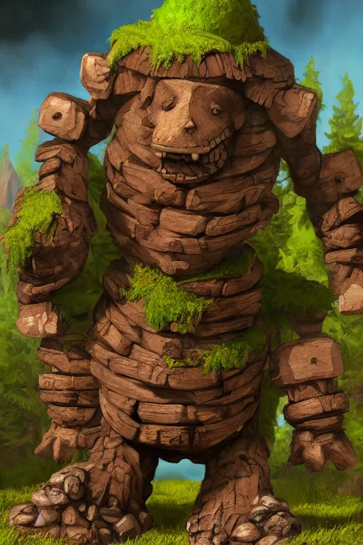 Image similar to zelda fantasy art giant golem troll wood rock greeble gemstone, global illumination ray tracing hdr fanart arstation by sung choi and eric pfeiffer and gabriel garza and casper konefal