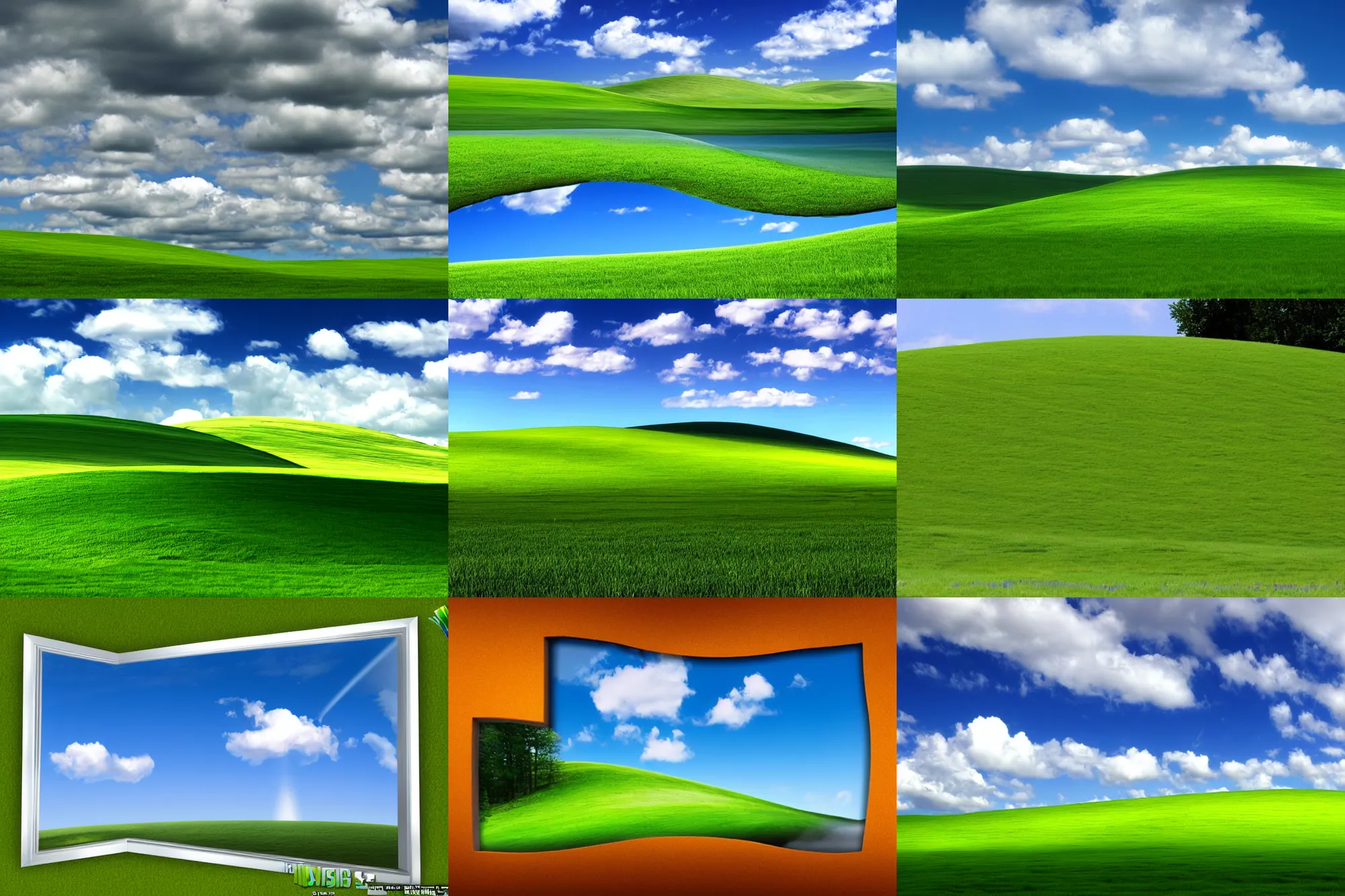 Prompt: the default windows xp background bliss