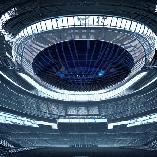 Image similar to a futuristic stadium suspended in intergalactic space, scifi, concept art, 8k