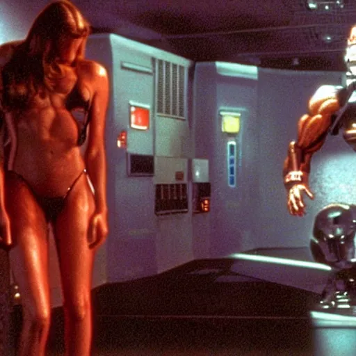 Prompt: a still of the movie weird science, 2 0 0 4 doom 3 visuals and graphics aesthetic