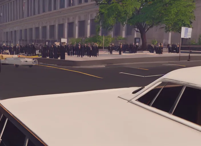 Image similar to ps 4 gameplay, john f kennedy in dallas motorcade, dealy plaza, life is strange, unreal engine