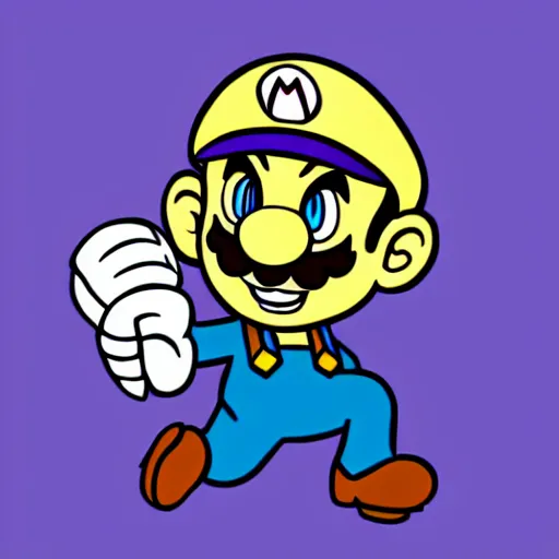 Prompt: a Supermario-Waluigi, svg sticker, vector art, wearing headphones, jamming to music