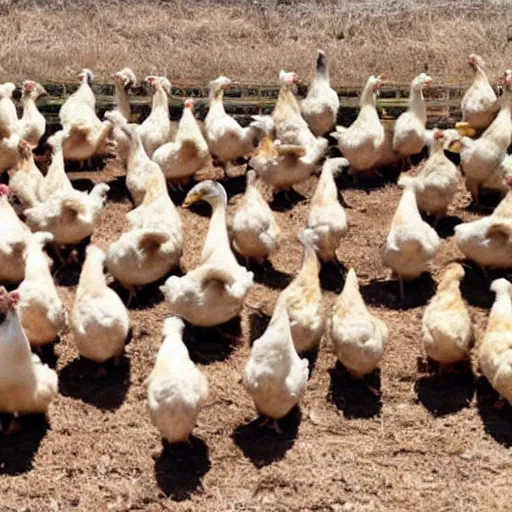 Image similar to an army of chickens ready to siege