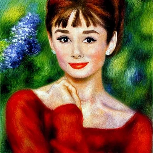 Image similar to audrey hepburn art by renoir.