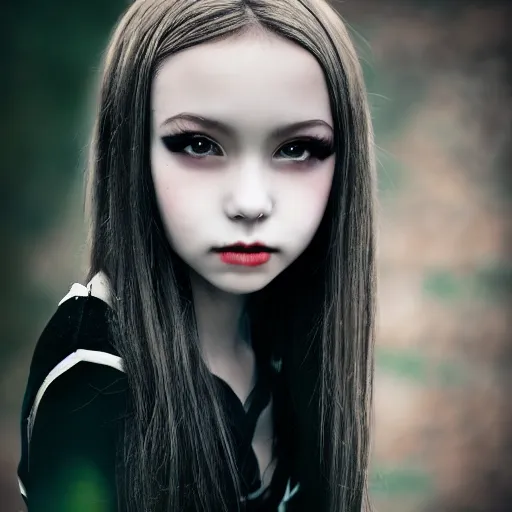 Prompt: headshot portrait of young gothic girl by WLOP, bokeh, fine details